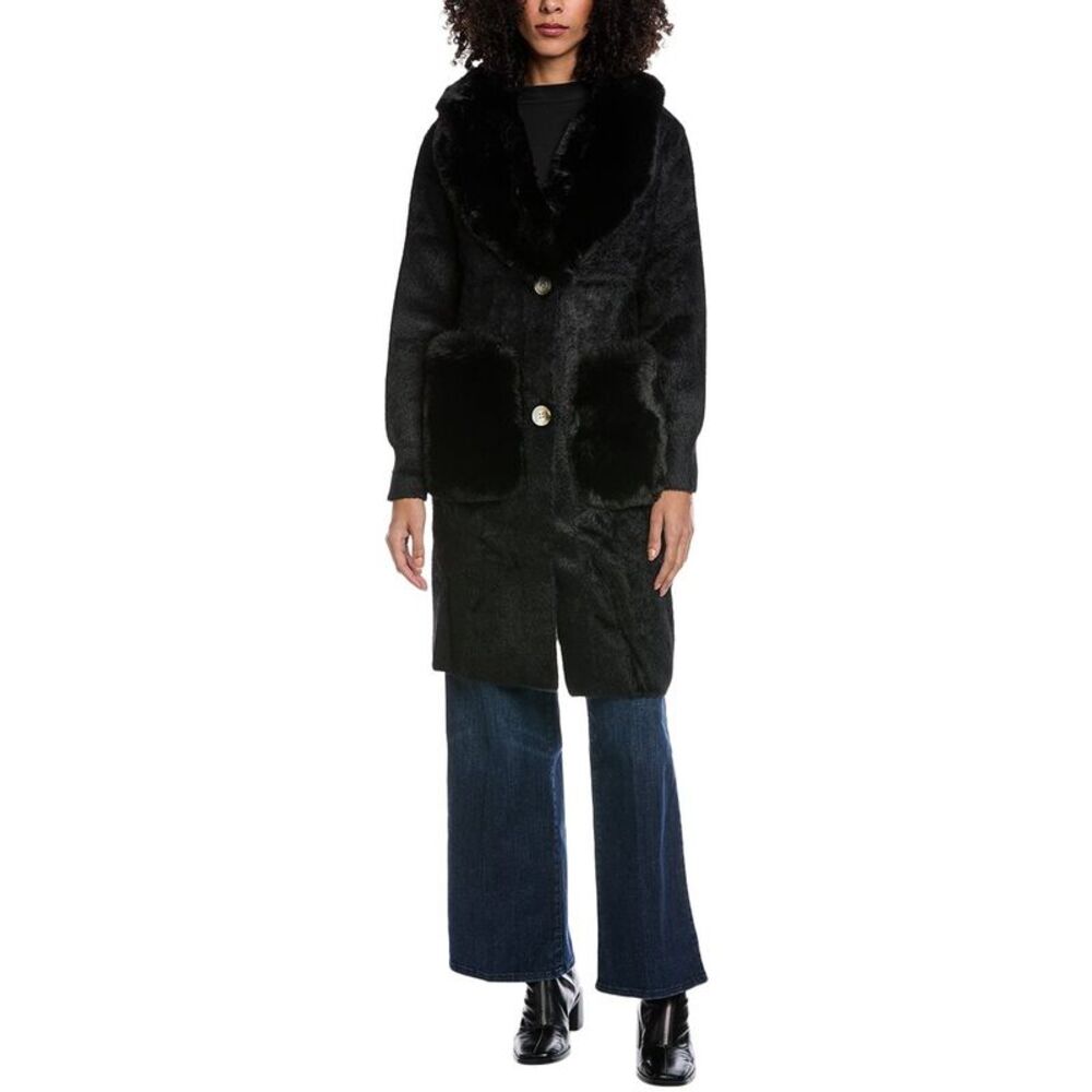 La Fiorentina Womens  Plush Coat, Black